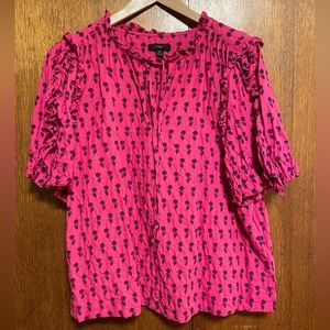 J. Crew floral magenta embroidered shirt blouse cotton XL